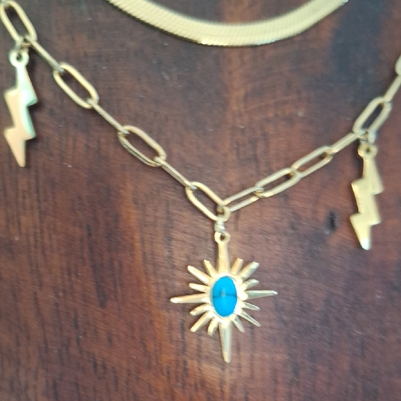 Gold and Blue Charm Necklace - Picture 5 of 9